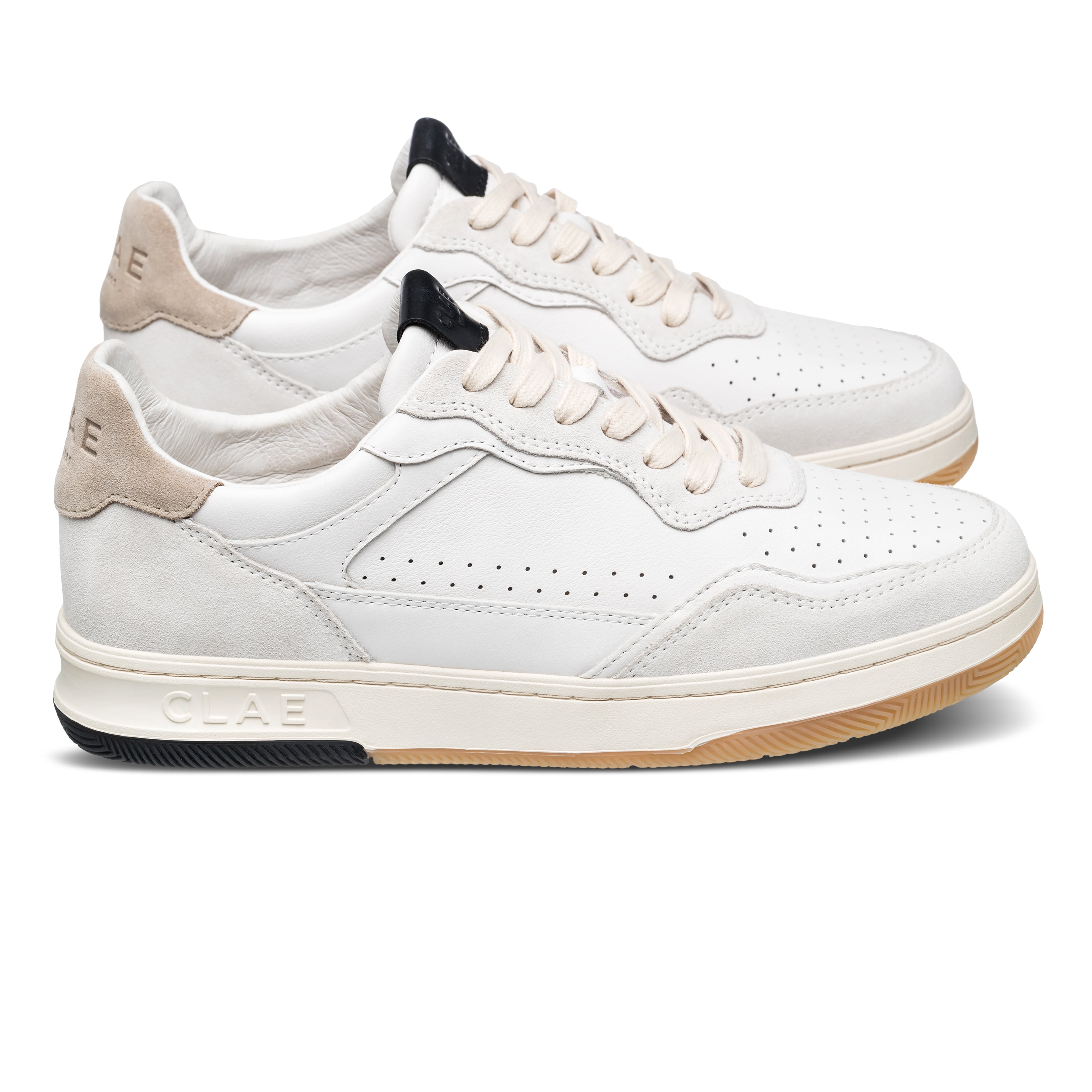 Haywood court shoe in White Feather Black with suede and Italian leather upper, side view showing refined silhouette and premium craftsmanship.