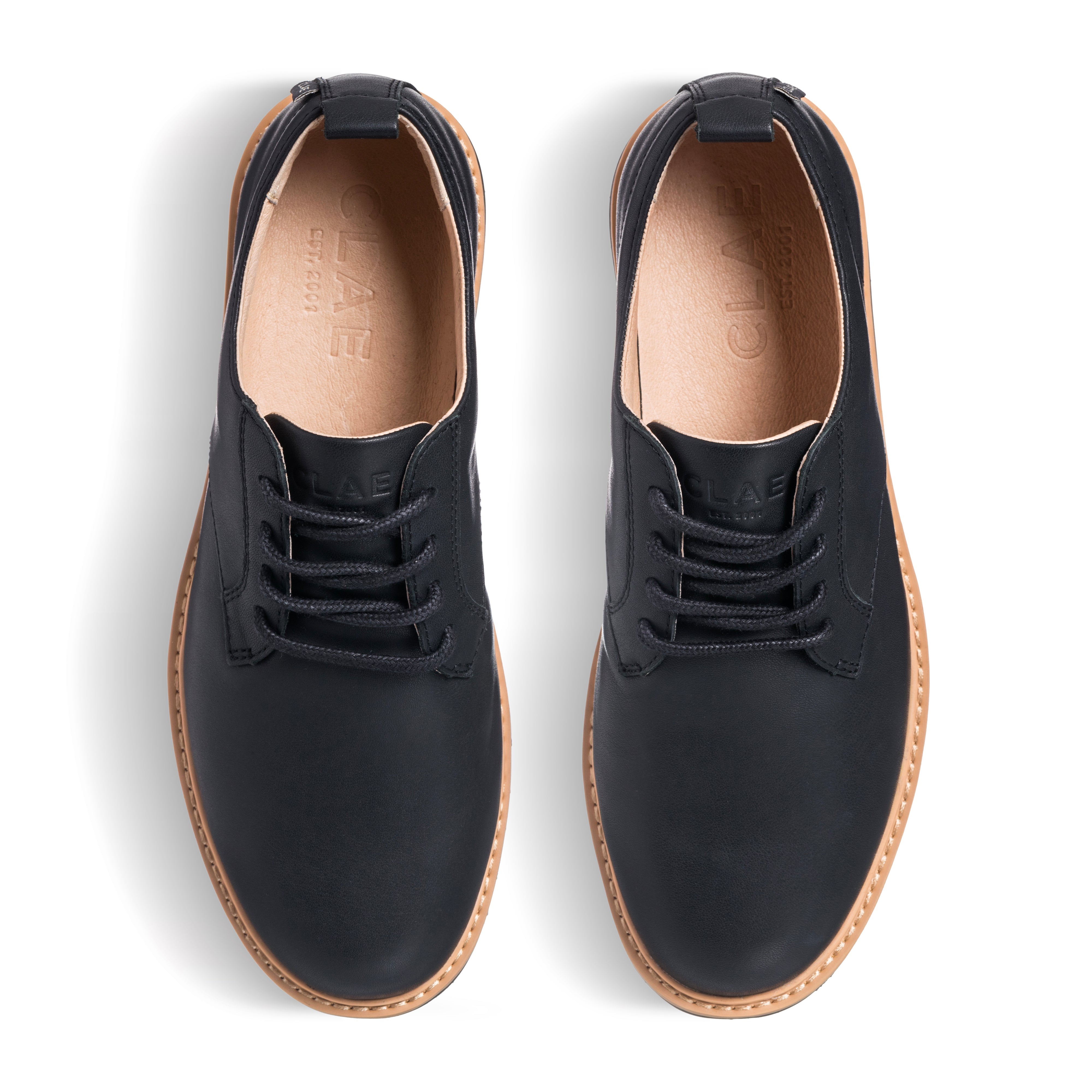 Top view of Logan Heritage Collection derby shoe in Black, showing round-toe design and water-repellent leather upper.