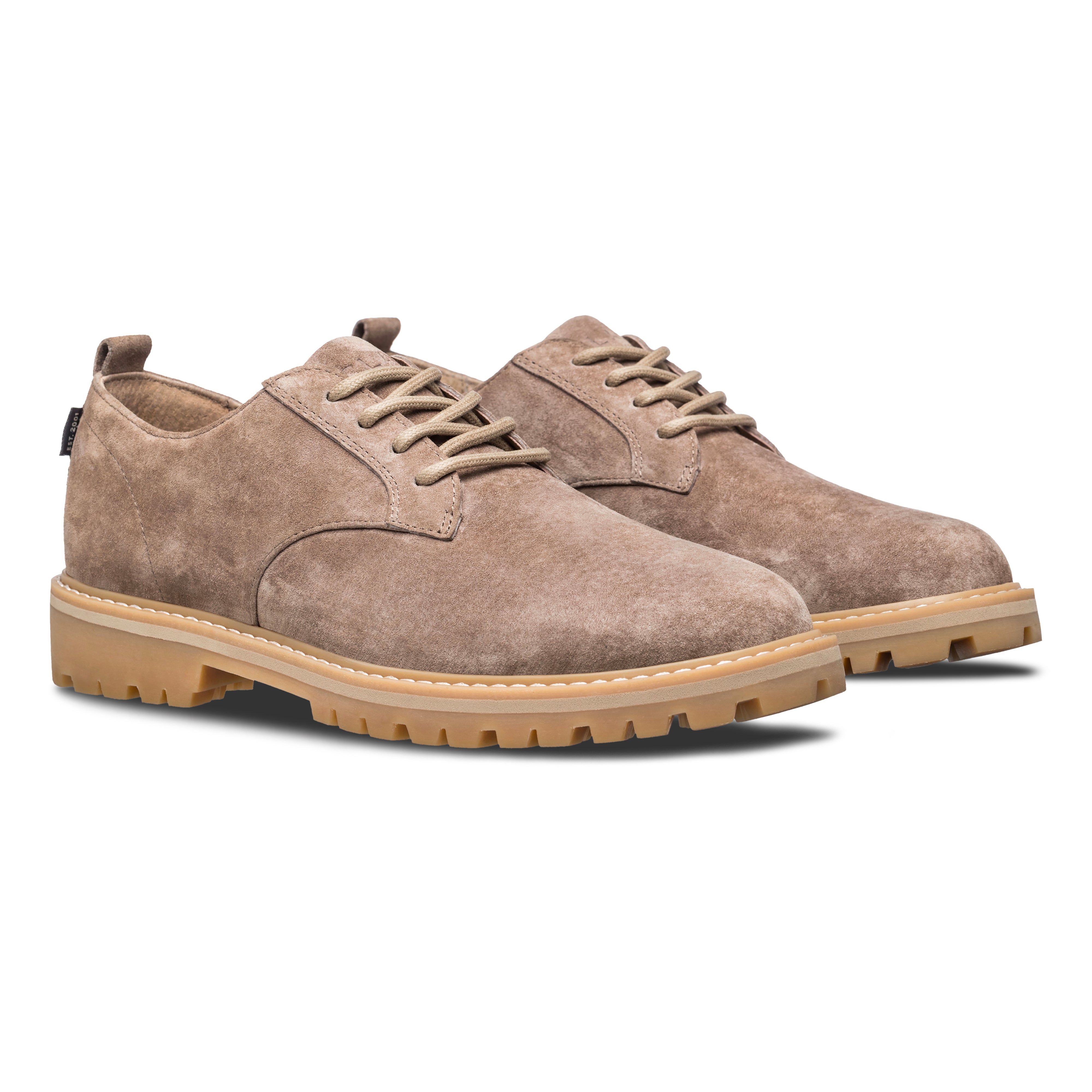Logan Heritage Collection derby shoe in Silver Mink Suede with lug sole (LS) designed for comfort and durability, sole view.